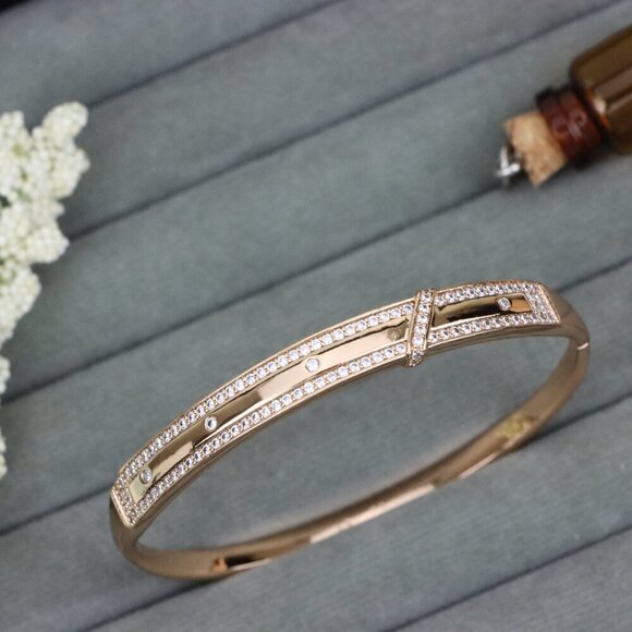 Rose Gold Bangle with Dual Row Crystal Accents, XPBL0581 - Picture 11 of 12